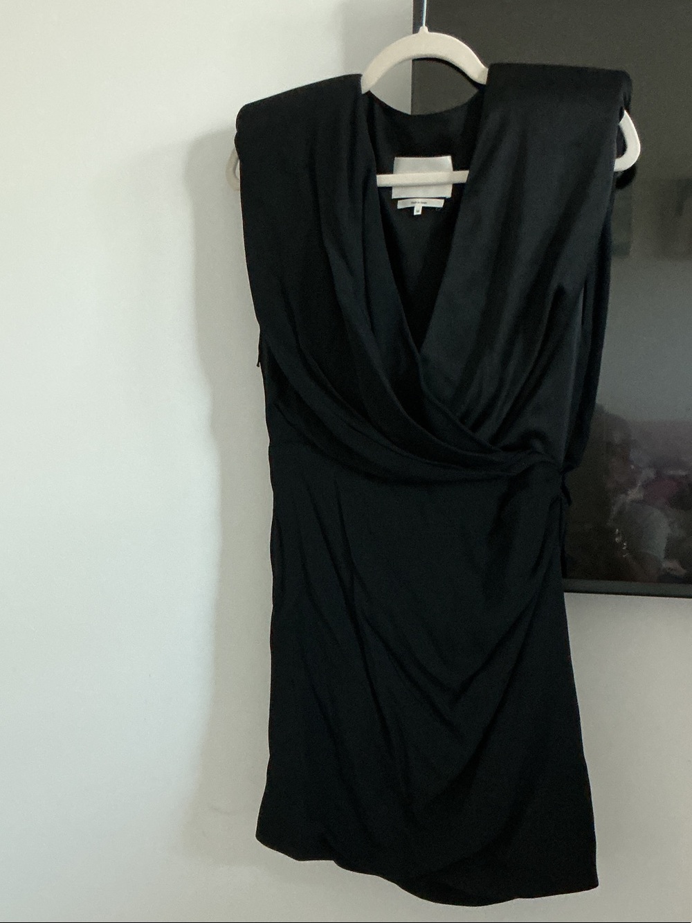Carmen March Sleeveless Black Draped V-Neck Mini Dress